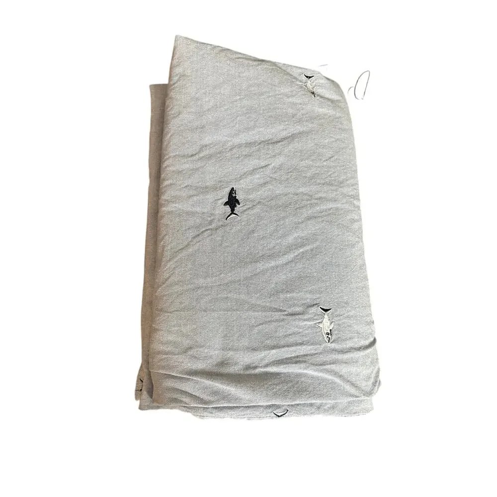 Pottery Barn Kids Oxford Shark Embroidered Duvet Cover Blue Twin